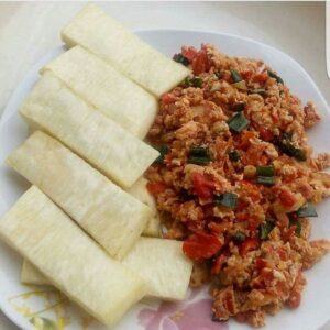 Fried Yam & Egg Sauce